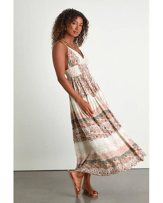 Lulus Natural Aralline Boho Floral Sleeveless Maxi Dress