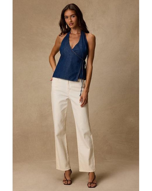 Lulus Blue Soleil Dark Wash Denim Halter Wrap Top