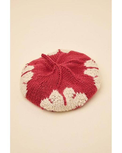 Lulus Red Charis Leaf Knitted Beret