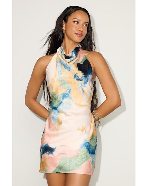 Lulus White Gorgeous Endeavor Multi Abstract Satin Halter Mini Slip Dress
