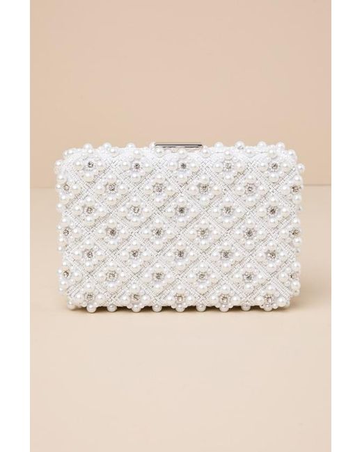 Lulus Natural Utterly Elevated Pearl Rhinestone Rectangular Clutch
