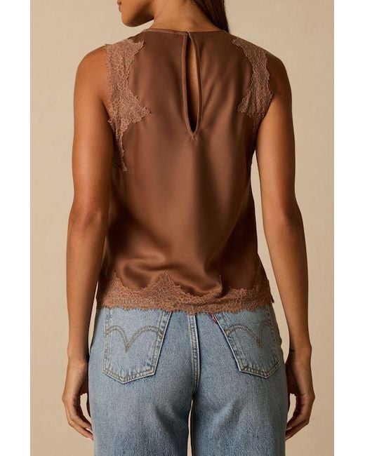 Lulus Brown Jaynae Lace Trim Satin Tank Top