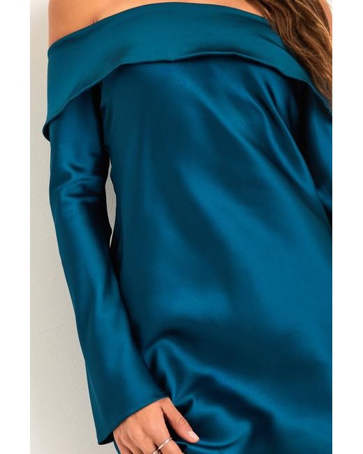 Lulus Blue Luxurious Vision Satin Off-The-Shoulder Mini Dress