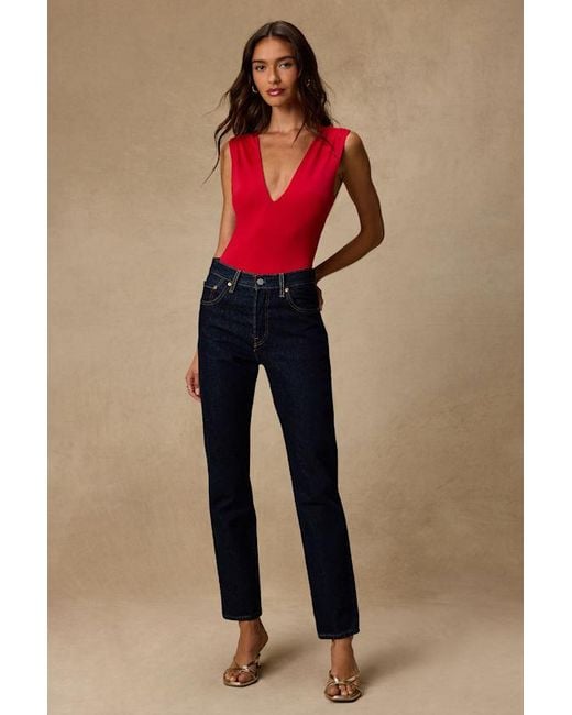 Lulus Red Emerson Slinky Knit Cross-Back Bodysuit