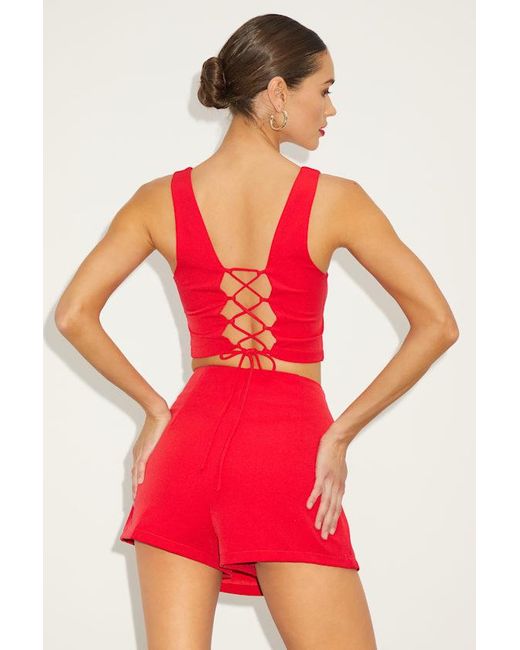 Lulus Red Exceptionally Styled Lace-Up Two-Piece Skort Romper