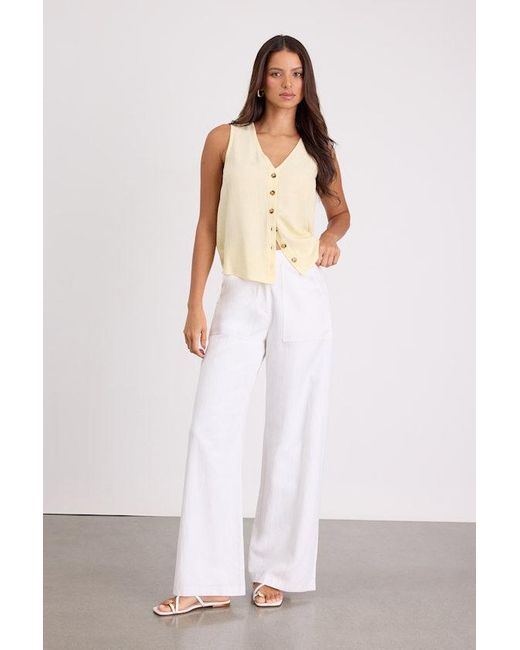 Lulus White Casually Sophisticated Linen Sleeveless Button-Front Top