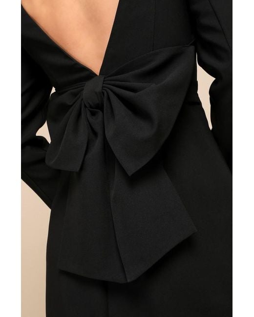 Lulus Black Elegant Cutie Bow Long Sleeve Backless Mini Dress