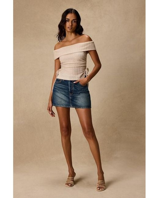 Lulus Natural Saphira Cream Ribbed Knit Off-The-Shoulder Top
