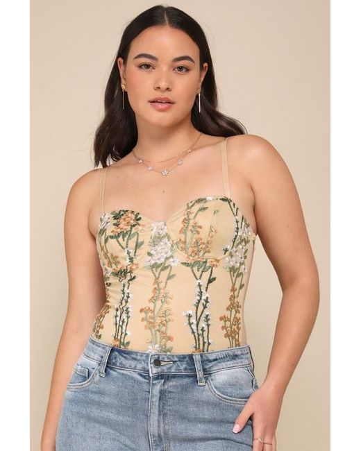 Lulus Natural Essence Of Elegance Embroidered Bustier Bodysuit