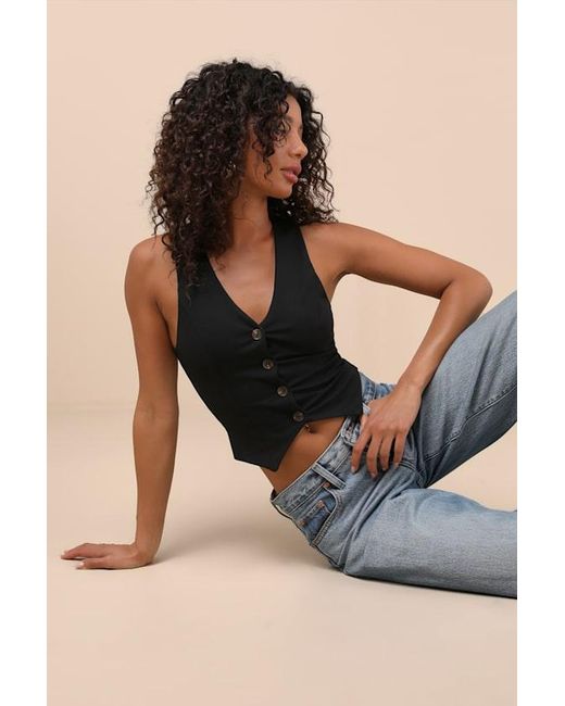 Lulus Black Elevated Impression Sleeveless Vest Top