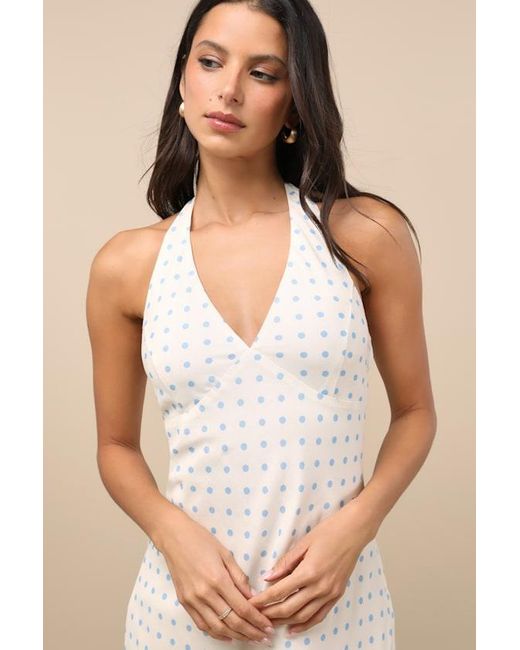 Lulus Natural Meara Ivory And Polka Dot Halter Midi Dress