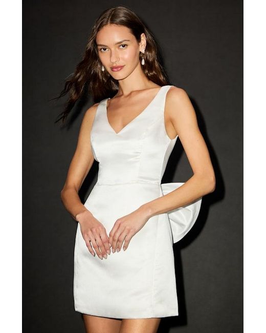Lulus White Charming Celebration Taffeta Bow Mini Dress