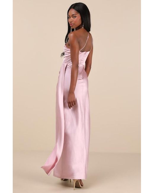 Lulus Pink Signature Elegance Dusty Satin One-Shoulder Maxi Dress