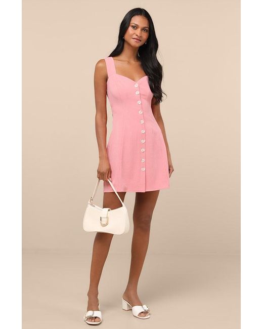 Lulus Pink Sarie Textured Button-Front Mini Dress