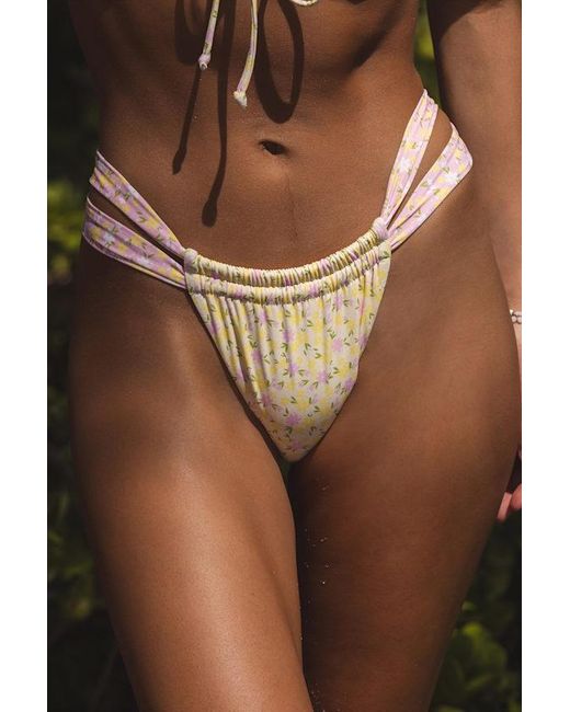 Lulus Brown Serenade Ditsy Floral Strappy Bikini Bottoms