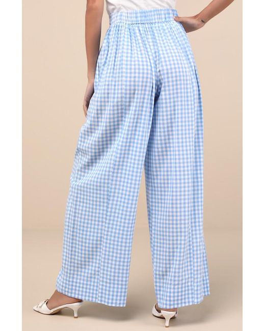 Lulus Blue Delphine And Gingham Wide-Leg Pants