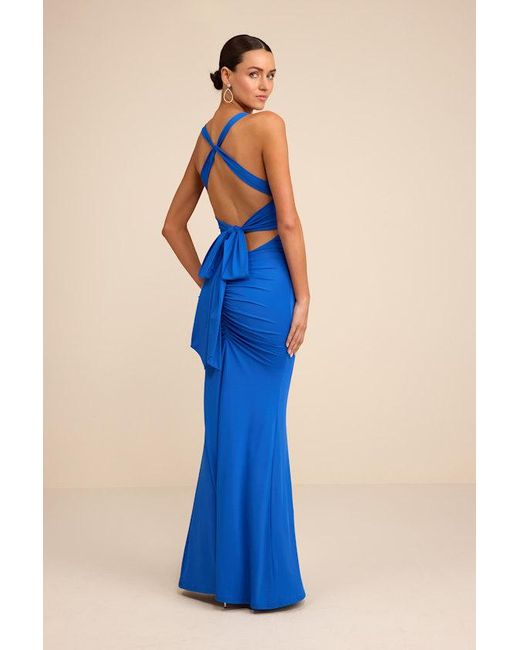 Lulus Cazy Jersey Knit Twist-Front Maxi Dress in Blue | Lyst