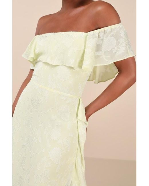 Lulus Natural Pretty Perfect Burnout Floral Off-The-Shoulder Midi Dress