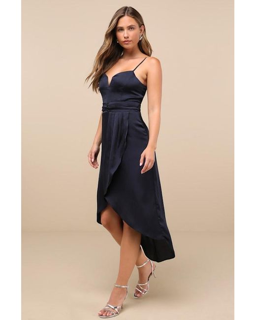 Lulus Blue My Favorite Day Tulip Skirt Midi Dress