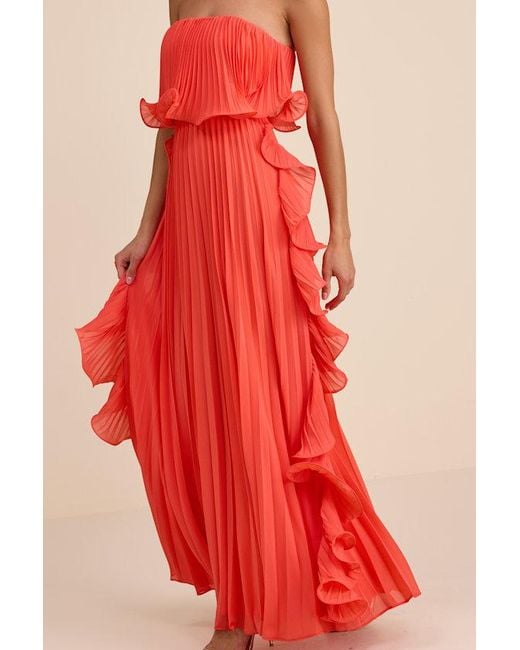Lulus Red Andri Bright Pleated Ruffled Maxi Dress