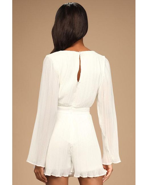Lulus Natural Embrace Your Beauty Pleated Long Sleeve Skort Romper