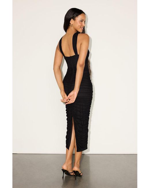 Lulus Black Jasmine Mesh Halter Bodycon Midi Dress
