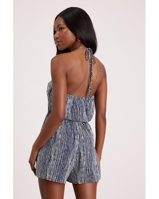 Lulus Blue Amadora Striped Halter Romper