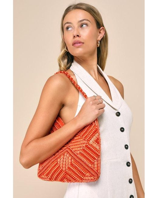 Lulus Orange Sunny Element Beaded Shoulder Bag
