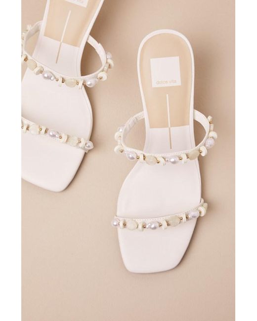 Dolce Vita Natural Grason Leather Pearl Beaded High Heel Slide Sandals