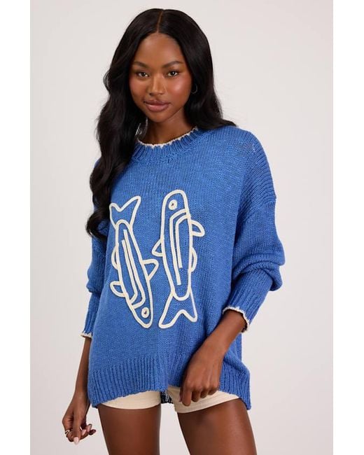 Lulus Blue Montauk Embroidered Pullover Sweater