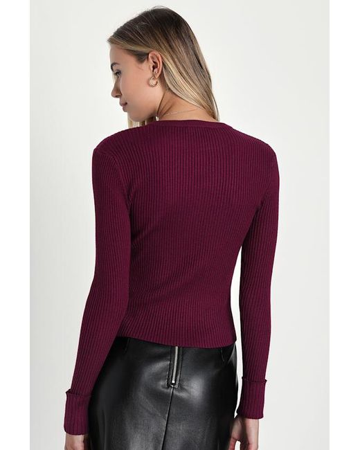 Lulus Basics Purple Karlee Ribbed Knit Long Sleeve Sweater Top