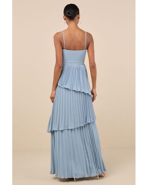 Lulus Blue Jehona Pleated Tiered Maxi Dress
