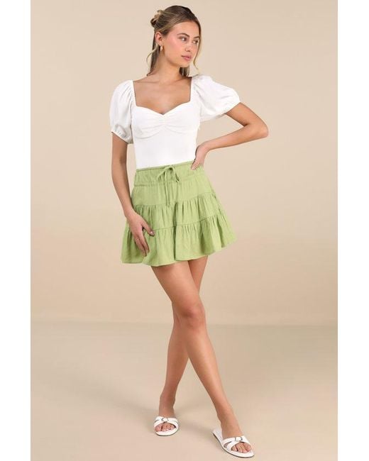 Lulus Green Modica Lime Tiered Drawstring Mini Skirt