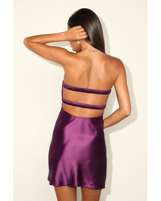 Lulus Purple Narina Satin Pleated Strapless Mini Dress