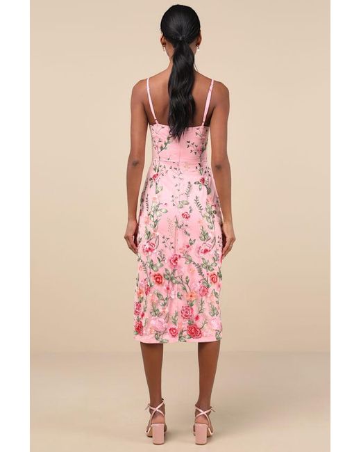 Lulus Pink Blooming For Love Floral Embroidered Midi Dress