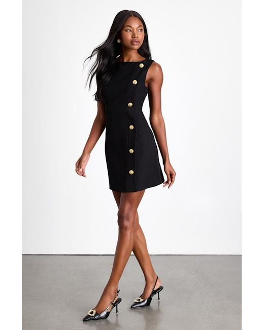 Lulus Paedyn Boat Neck Side-Button Mini Dress in Black | Lyst