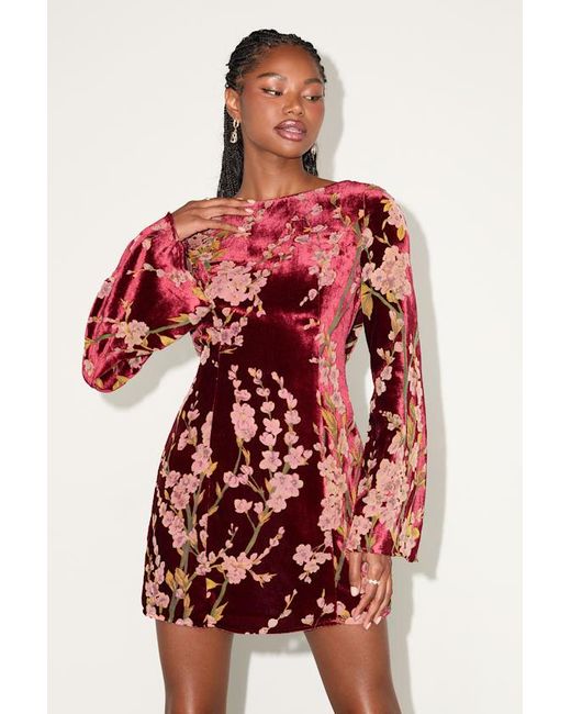 Lulus Red Charismatic Influence Burnout Velvet Cowl Back Mini Dress