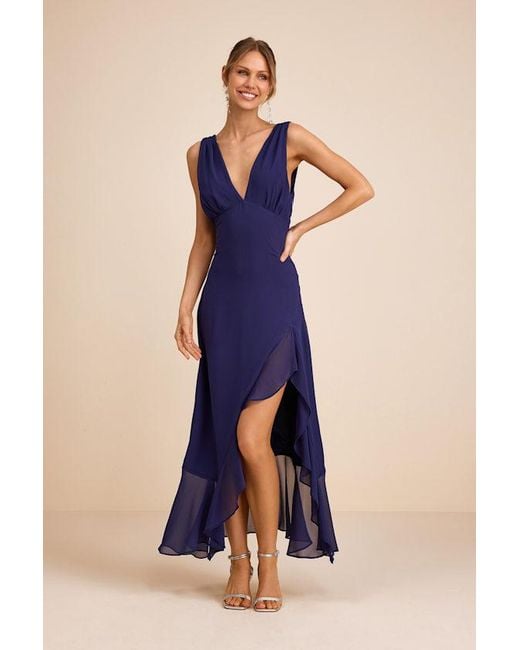 Lulus Blue Laraline Ruffled Cowl Back Maxi Dress