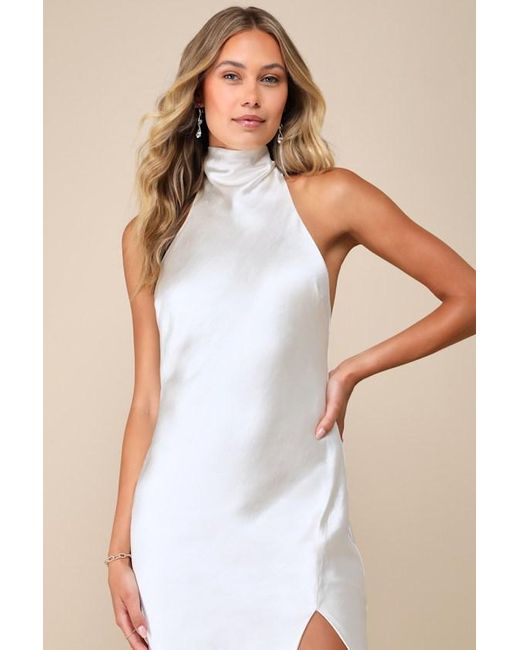 Lulus Natural Exceptional Status Halter Backless Slip Midi Dress