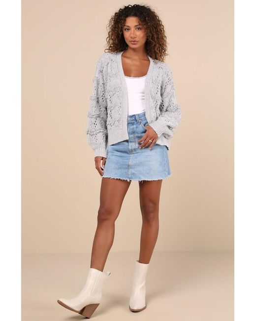 Lulus White Cutest Coziness Textured Balloon Sleeve Cardigan Sweater