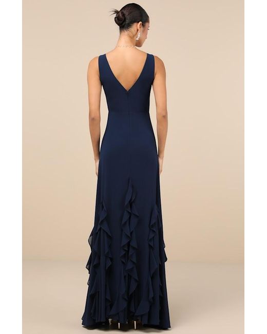 Lulus Blue Alorna Dark Sleeveless Ruffled Maxi Dress