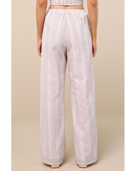 Lulus Natural Anahita Cream And Striped Mid-Rise Straight Leg Pants