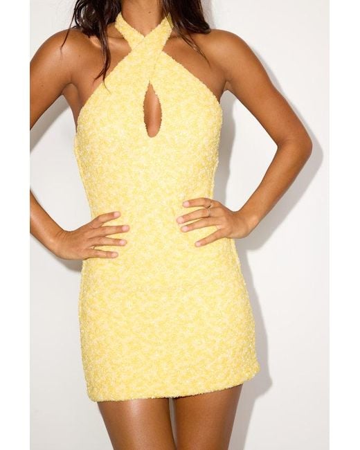 Lulus Yellow Terra Sequin Halter Mini Dress