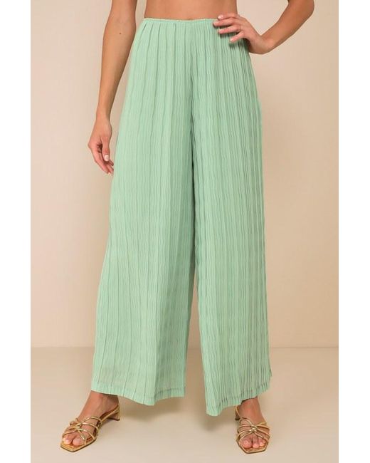 Lulus Green Pristine Presence Sage Plisse High-Waisted Wide-Leg Pants