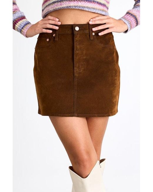 Daze Denim Red Stash Flocked Denim High-Rise Mini Skirt