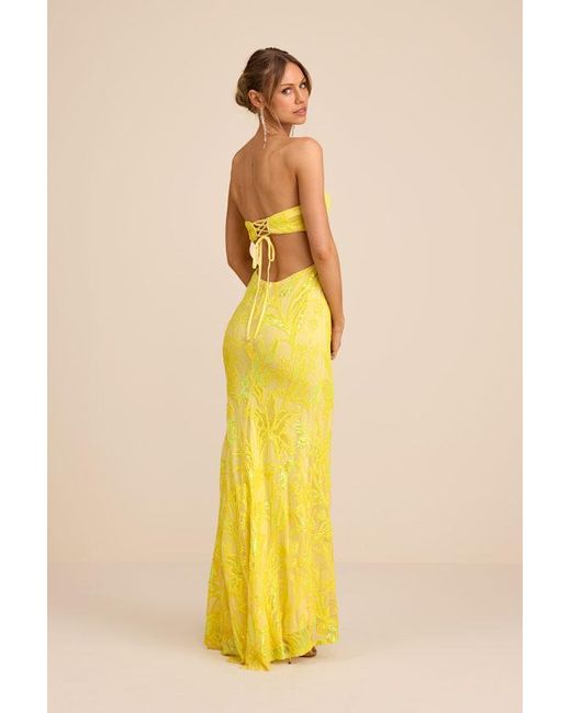 Lulus Yellow Shimmering Icon Sequin Lace-Up Strapless Maxi Dress