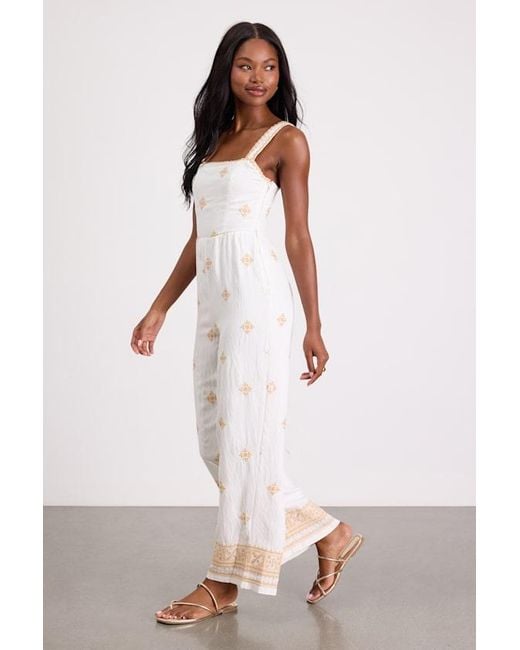 Lulus Natural Arwen Embroidered Wide-Leg Jumpsuit