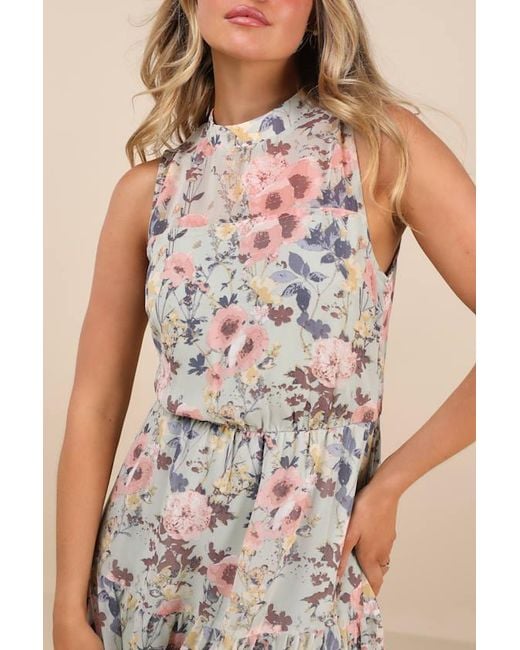 Lulus Natural In My Dreams Sage Floral Print Midi Dress