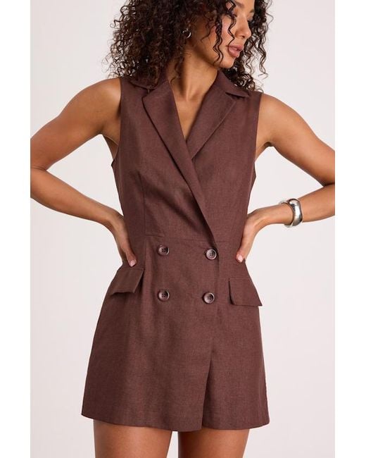 Steve Madden Purple Paris Linen Collared Romper