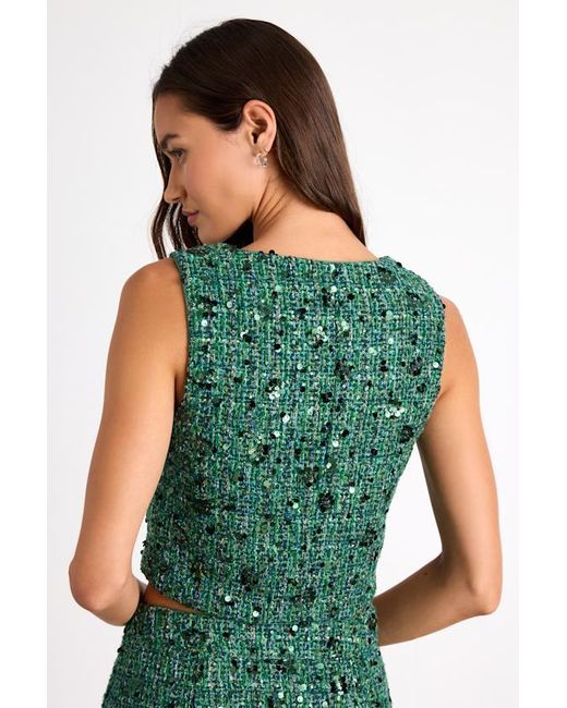 Lulus Green Namari Emerald Tweed Sequin Button-Front Crop Top